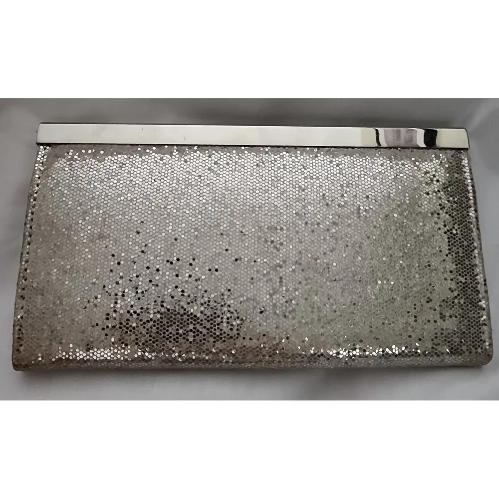Amici Silver Glitter Evening Clutch Bag Metal Frame Formal Handbag Wallet